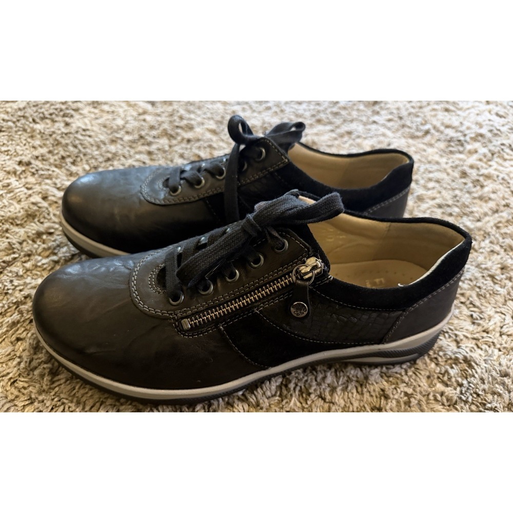 Fidelio Hallux‎ Haley Women's Black Leather Sneakers Shoes Zip Lace Up Size 7.5